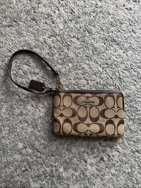 Coach Brown and Tan Logo Wristlet